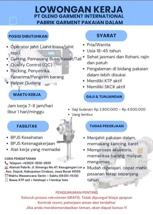 Cutting, Pemasang Busa/Kawat/Tali loker